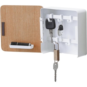 image:imageYAMAZAKI Home Rin Square Magnetic Key Cabinet  Wood Accented Keychain Organizer  Steel  WoodAsh
