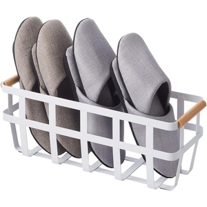 image:imageYAMAZAKI Home Storage Basket  Home Organizer Bin Holder with Wooden Handle Steel  Wood Small White