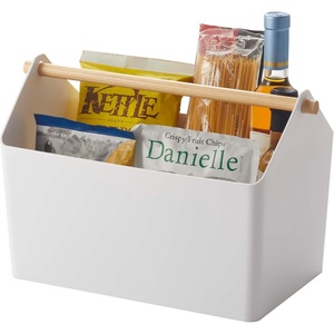 image:imageYAMAZAKI Home Storage OrganizerCleaning CaddyStorage Basket with Handle Plastic  Wood One Size White  Versatile storage organizer and cleaning caddy Toy storage Features an elegant wood accent handle Multiuse organizerWhite