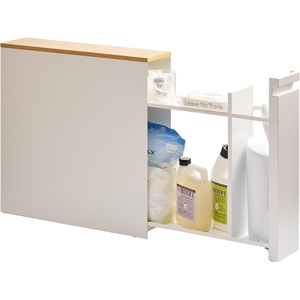 image:imageYamazaki Home PullOut Bathroom Storage Cabinet with Wood Top White  Slim spacesaving bathroom storage cabinet with a natural wood top Clever pullout design Holds 12 rolls of toilet paperWhite