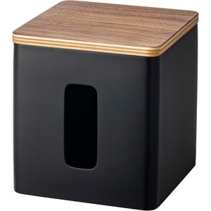 image:imageYamazaki Home Rin Tissue Paper Case with Removable Wooden Lid  Tissue Or Toilet Paper Or Paper Towel Rectangular Storage Holder for Kitchen Bathroom Or Bedroom  Polystone Walnut