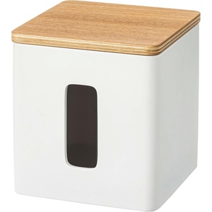image:imageYamazaki Home Rin Tissue Paper Case with Removable Wooden Lid  Tissue Or Toilet Paper Or Paper Towel Rectangular Storage Holder for Kitchen Bathroom Or Bedroom  Polystone Ash