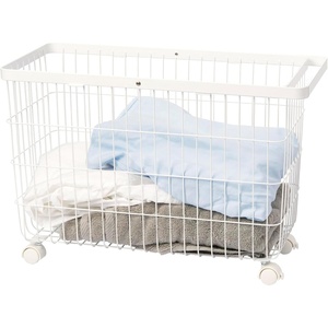 image:imageYamazaki Home Rolling Laundry Basket Short Wheeled Hamper Steel White  Small metal laundry hamper cart features smoothrolling wheels and a convenient builtin handle Suits modern home storageWhite