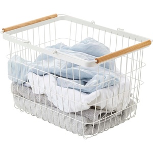 image:imageYamazaki Home Tosca Laundry Basket  Laundry Basket With Wooden Handles  Large 15  Steel  Wood  87 Gallons 33 Liters  Versatile wire laundry basket with comfortable wooden handles Open grid steel design allows maximum airflow Saves spaceMedium