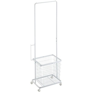 image:imageYamazaki Home Tosca Laundry Cart with Two Metal Bin Basket Hampers On Wheels 38  Steel  WoodSingle Item