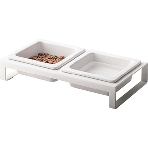 image:imageYamazaki Home Tower Steel and Ceramic Pet Food Stand  2 Bowls for Food and Water  Feeder for Small Cats and Dogs  NonSlip  Short  125 Cups 300 Milliliters Per BowlWhite