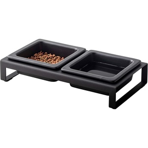 image:imageYamazaki Home Tower Steel and Ceramic Pet Food Stand  2 Bowls for Food and Water  Feeder for Small Cats and Dogs  NonSlip  Short  125 Cups 300 Milliliters Per BowlBlack