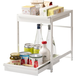 image:imageYamazaki Home UnderSink Rack TwoTier with PullOut Shelf Steel Black  Versatile undersink rack features a twotier organization system with sliding drawers Adds practical everyday storageWhite
