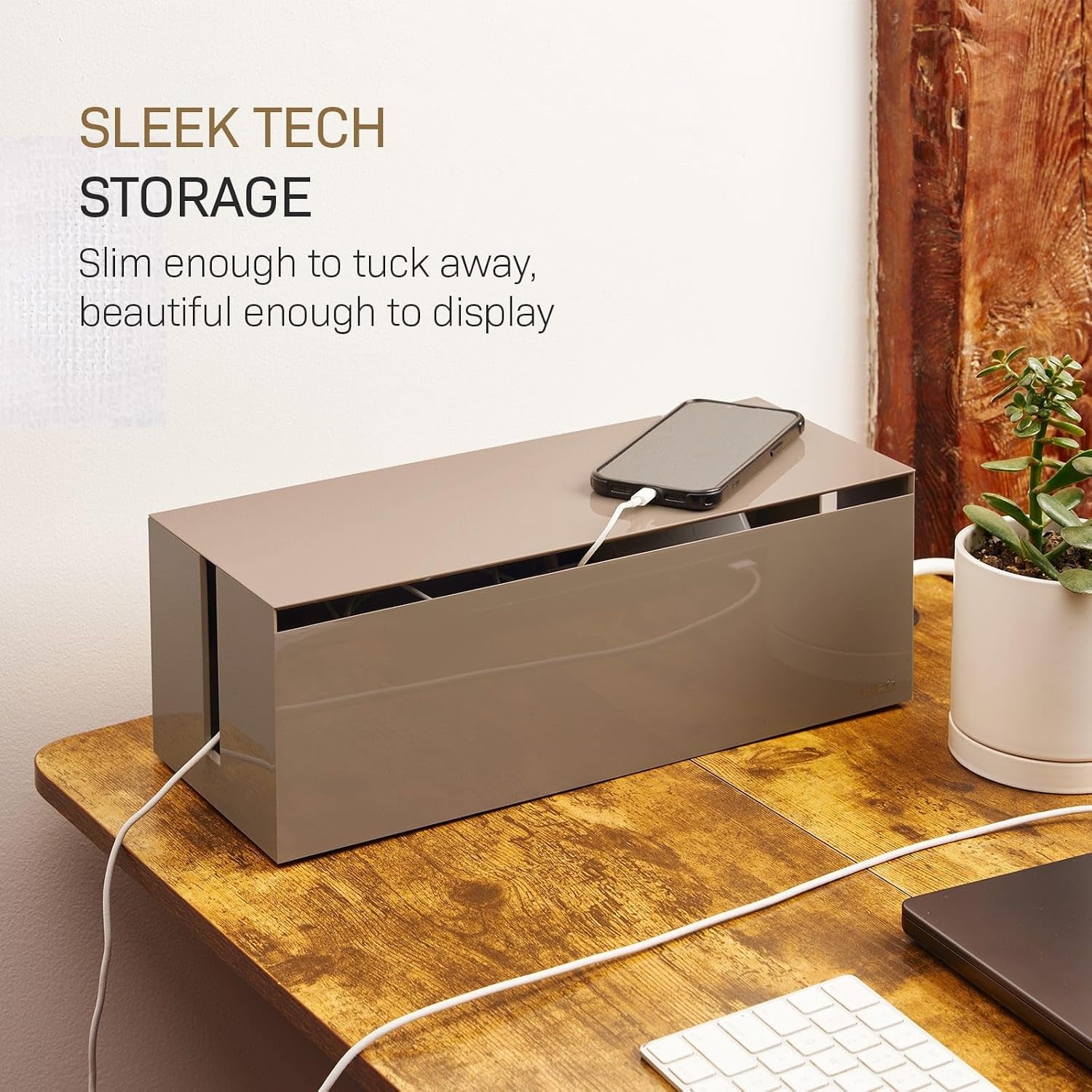 image:imageYamazaki Home Cable Management Box  Cord Organizer Box with Lid Minimalist Cable Storage for Office ABS Plastic  Sleek cable storage container for office spaces Removable lid prevents dust buildup Helps keep everyday tech organizedTaupe