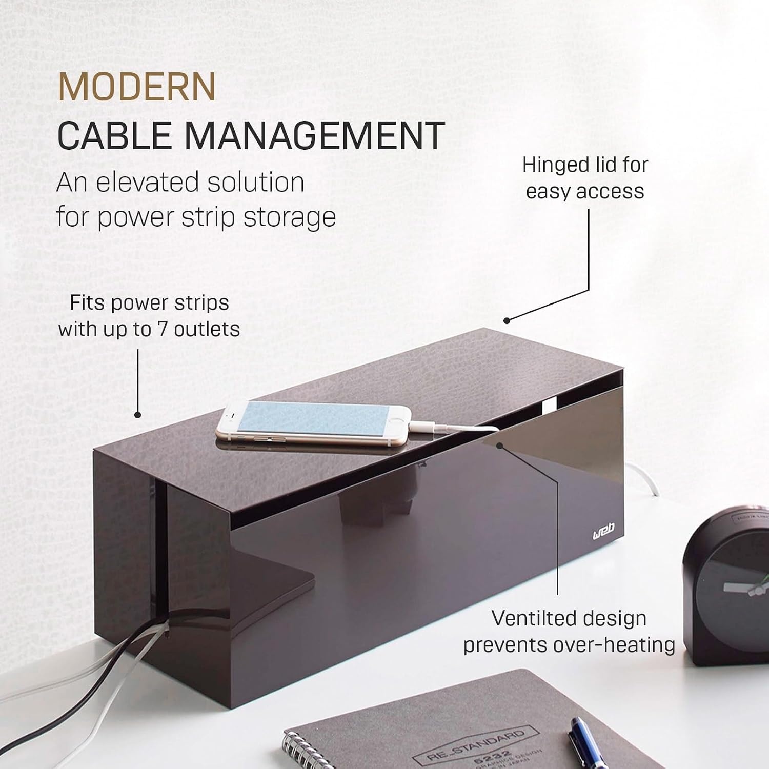 image:imageYamazaki Home Cable Management Box  Cord Organizer Box with Lid Minimalist Cable Storage for Office ABS Plastic  Sleek cable storage container for office spaces Removable lid prevents dust buildup Helps keep everyday tech organizedBrown