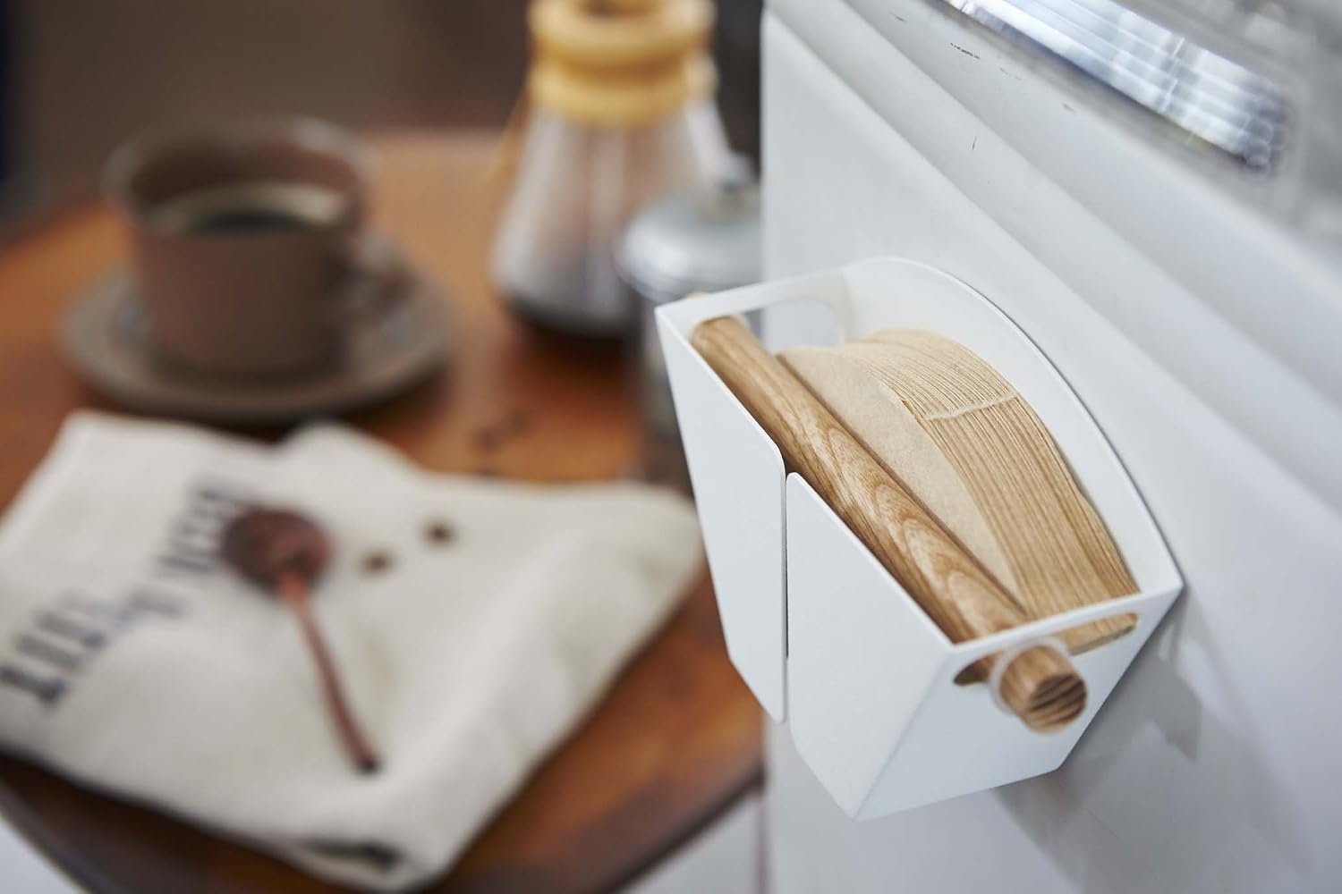 image:imageYamazaki Home Magnetic Coffee Filter Case Size 04 Steel and Wood White  Magnetic coffee filter storage organizer holder container and dispenser Holds size 04 filters Modern Spacesaving designOne Size