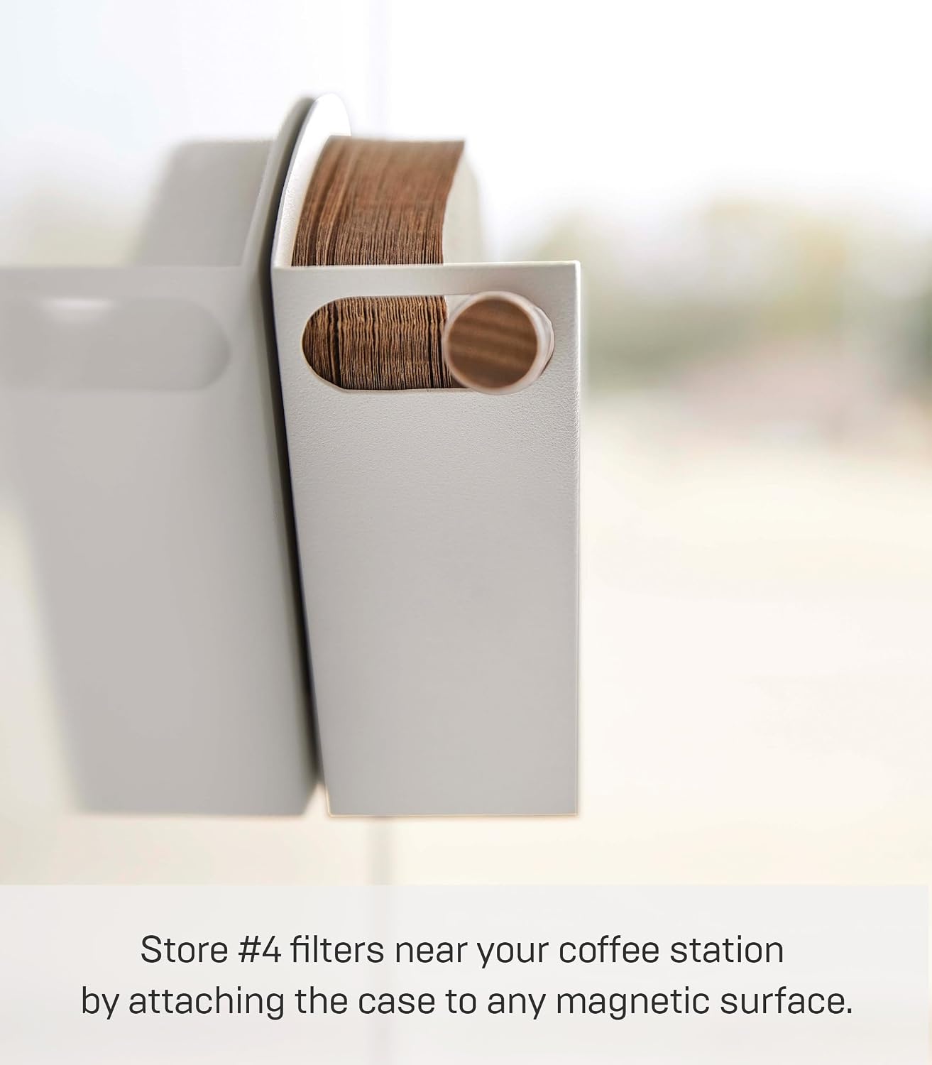 image:imageYamazaki Home Magnetic Coffee Filter Case Size 04 Steel and Wood White  Magnetic coffee filter storage organizer holder container and dispenser Holds size 04 filters Modern Spacesaving design4