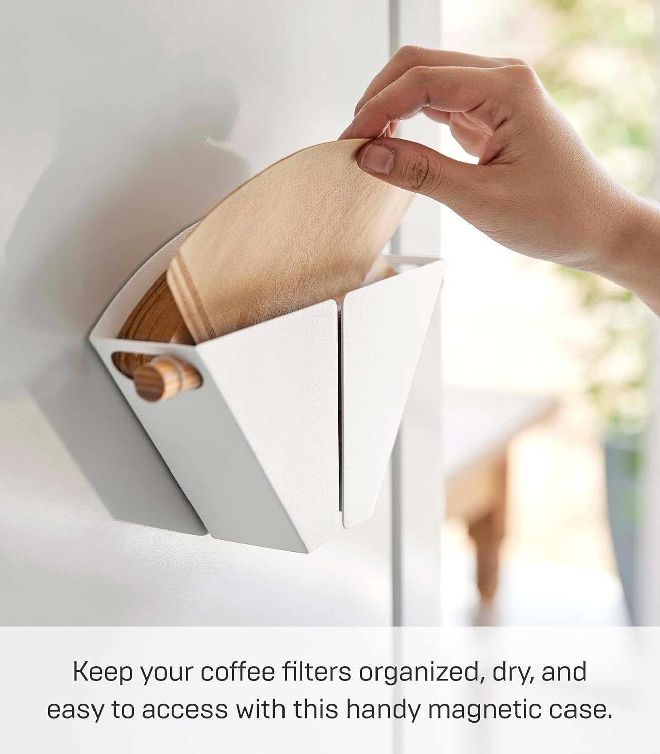 image:imageYamazaki Home Magnetic Coffee Filter Case Size 04 Steel and Wood White  Magnetic coffee filter storage organizer holder container and dispenser Holds size 04 filters Modern Spacesaving design4