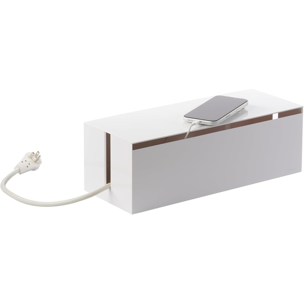 image:imageYamazaki Home Cable Management Box  Cord Organizer Box with Lid Minimalist Cable Storage for Office ABS Plastic  Sleek cable storage container for office spaces Removable lid prevents dust buildup Helps keep everyday tech organizedWhite