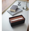 image:imageYAMAZAKI Home Rin Rectangular Tissue Box Holder  Metal Dispenser and Tissue Organizer with Wooden Lid  Short  Steel  Wood