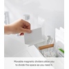 image:imageYAMAZAKI Home Slim Storage Box with Wood Handle Magnetic Dividers White  Slim storage box with a natural wood handle Adjustable magnetic dividers are ideal for organizing makeup or medicationsWhite