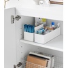 image:imageYAMAZAKI Home Slim Storage Box with Wood Handle Magnetic Dividers White  Slim storage box with a natural wood handle Adjustable magnetic dividers are ideal for organizing makeup or medicationsWhite