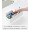 image:imageYAMAZAKI Home Slim Storage Box with Wood Handle Magnetic Dividers White  Slim storage box with a natural wood handle Adjustable magnetic dividers are ideal for organizing makeup or medicationsWhite