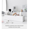 image:imageYAMAZAKI Home Slim Storage Box with Wood Handle Magnetic Dividers White  Slim storage box with a natural wood handle Adjustable magnetic dividers are ideal for organizing makeup or medicationsWhite