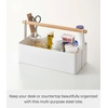 image:imageYAMAZAKI Home Tosca Storage Basket  Wood Handle Organizer  Large  Steel  Wood  Multipurpose storage basket with a functional wood handle organizer Durable steel construction helps declutter small itemsWhite