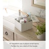image:imageYAMAZAKI Home Tosca Storage Basket  Wood Handle Organizer  Large  Steel  Wood  Multipurpose storage basket with a functional wood handle organizer Durable steel construction helps declutter small itemsWhite