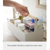 image:imageYAMAZAKI Home Tosca Storage Basket  Wood Handle Organizer  Large  Steel  Wood  Multipurpose storage basket with a functional wood handle organizer Durable steel construction helps declutter small itemsWhite