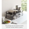 image:imageYAMAZAKI Home Tower Expandable Support Rack  Kitchen Storage Shelf Organizer  Small  Steel  Expandable support rack designed to maximize kitchen storage Ideal for organizing cabinets and pantries Easy to assembleBlack