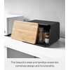 image:imageYAMAZAKI Home Tower Metal Bread Box With Removable Bamboo Wooden Cutting Board Lid Kitchen Storage Box  Steel  BambooBlack