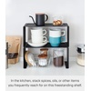 image:imageYAMAZAKI Home Tower Stackable Kitchen Rack  Storage Organizer Counter Shelf  Small  Steel  Stack Up To Two  Small steel kitchen storage rack Shelf Risers Stack up to 2 Built for daily use Helps keep everyday spaces organizedBlack