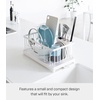 image:imageYAMAZAKI Home Wire Dish Drainer Rack with Removable Drainer Tray with Drainage Spout Utensils Holder Steel Draining Spout Water Resistant No Assembly Req  Wire dish drainer rack with a removable tray Features a builtin drainage spout Convenient storage solution for utensilsWhite