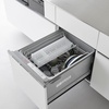 image:imageYamazaki Home Fridge Organizer Colander Bin with Adjustable Divider White  Stackable produce bin for washing and storing ingredients Easy to clean and disassemble durable plastic design Saves space