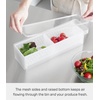 image:imageYamazaki Home Fridge Organizer Colander Bin with Adjustable Divider White  Stackable produce bin for washing and storing ingredients Easy to clean and disassemble durable plastic design Saves space