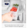 image:imageYamazaki Home Fridge Organizer Colander Bin with Adjustable Divider White  Stackable produce bin for washing and storing ingredients Easy to clean and disassemble durable plastic design Saves space
