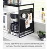 image:imageYamazaki Home Kitchen Appliance Rack Microwave Stand With Steel Side Panel Adjustable Shelves Hooks amp Storage For Countertops Small Kitchen Organizer Modern Minimal Design  Steel  Microwave stand with steel side panel Small kitchen spacesaver with modern minimal design Adds practical everyday storageBlack
