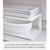 image:imageYamazaki Home Tower Dish Storage Rack With Two Tiers For Kitchen Cabinet Or Countertop Dinnerware Rectangular Plate Cabinet Organizer Long Metal Holder  SteelWhite