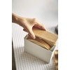 image:imageYamazaki Home Wood Accent Coffee Pourover Filter Case with Lid  Storage Holder Stainless Steel Container Dispenser Steel  Wood White  Sleek steel container with a warm wood accent lid safely stores size 04 coffee filters Built for everyday useSize 1  2