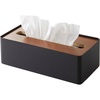 image:imageYAMAZAKI Home Rin Rectangular Tissue Box Holder  Metal Dispenser and Tissue Organizer with Wooden Lid  Short  Steel  Wood