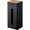 image:imageYamazaki Home Rin Vertical Double Sided Tissue Box Holder with Adjustable Divider Metal Paper Or Bag Dispenser with Wooden Lid  Steel  WoodBlack