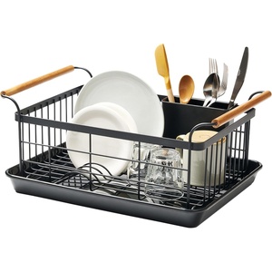image:imageYAMAZAKI Home Dish Drying Rack  Modern White Dish Rack for Kitchen Counter with Removable Drying Tray and Cutlery Holder Steel  Wood Dish Drying Organizer  Steel  Wood   Modern dish drying rack organizer with steel and wood construction Small spacesaving design for kitchen countersBlack