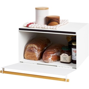 image:imageYAMAZAKI Home Modern Bread Box  Steel  Wood Countertop Bread Storage Container Large White Bread Box for Kitchen Countertop SpaceSaving Bread Keeper Easy Access Lid  Large bread box for kitchen countertops Features an easyaccess lid to keep bread fresh Perfect for modern home storageWhite