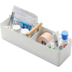 image:imageYAMAZAKI Home Slim Storage Box with Wood Handle Magnetic Dividers White  Slim storage box with a natural wood handle Adjustable magnetic dividers are ideal for organizing makeup or medicationsWhite