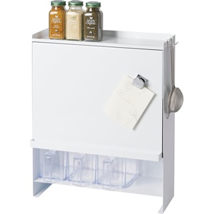 image:imageYAMAZAKI Home Spice Rack Large MultiTier with Door Metal Shelves White  Large kitchen seasoning and condiments spice rack features a concealable design with a door A smart fit for modern homesWhite