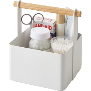 image:imageYAMAZAKI Home Tosca Storage Basket  Wood Handle Organizer  Large  Steel  Wood  Multipurpose storage basket with a functional wood handle organizer Durable steel construction helps declutter small itemsWhite