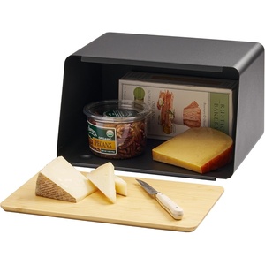 image:imageYAMAZAKI Home Tower Metal Bread Box With Removable Bamboo Wooden Cutting Board Lid Kitchen Storage Box  Steel  BambooBlack