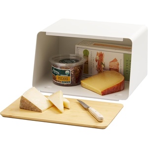 image:imageYAMAZAKI Home Tower Metal Bread Box With Removable Bamboo Wooden Cutting Board Lid Kitchen Storage Box  Steel  BambooWhite