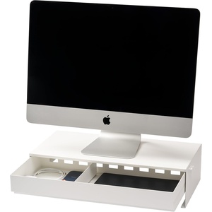 image:imageYAMAZAKI Home Tower Monitor Stand With Drawer  Monitor Riser With Storage Desk Monitor Stand With Cable Management Gaming Organizer Steel Black  SteelWhite
