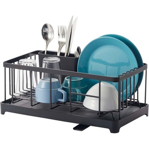 image:imageYAMAZAKI Home Wire Dish Drainer Rack with Removable Drainer Tray with Drainage Spout Utensils Holder Steel Draining Spout Water Resistant No Assembly Req  Wire dish drainer rack with a removable tray Features a builtin drainage spout Convenient storage solution for utensilsBlack