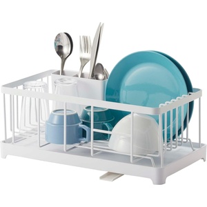image:imageYAMAZAKI Home Wire Dish Drainer Rack with Removable Drainer Tray with Drainage Spout Utensils Holder Steel Draining Spout Water Resistant No Assembly Req  Wire dish drainer rack with a removable tray Features a builtin drainage spout Convenient storage solution for utensilsWhite