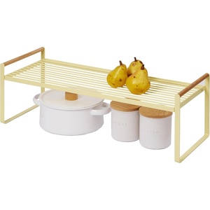 image:imageYamazaki Home Countertop Wire Shelf Metal Kitchen Organizer Rack Yellow  Durable steel and wood kitchen organizer rack Adds practical everyday storage Designed for convenient home organizationYellow