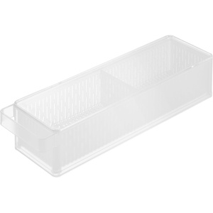 image:imageYamazaki Home Fridge Organizer Colander Bin with Adjustable Divider White  Stackable produce bin for washing and storing ingredients Easy to clean and disassemble durable plastic design Saves space
